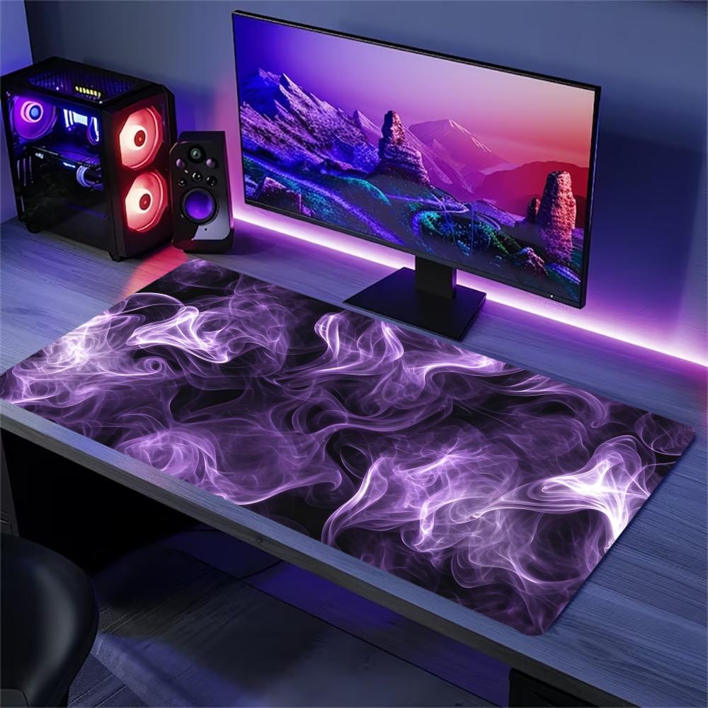 Tradescantia Purple - パープルスモーク抽象パターン大型ゲーミングマウスパッドノンスリップラバーデスクマットPCラップトップオフィスホームゲーミングデスクトップ用