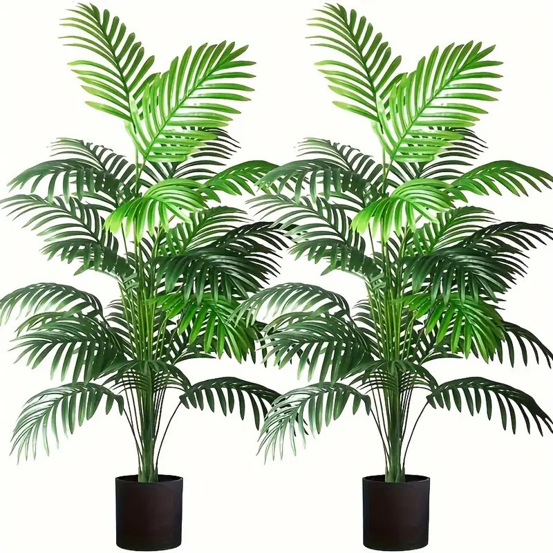Monstera Adansonii - 24枚の葉を持つアレカヤシの人工観葉植物、鉢植えのプラスチック製の緑のフェイクプラントツリー盆栽、室内、屋外の装飾に