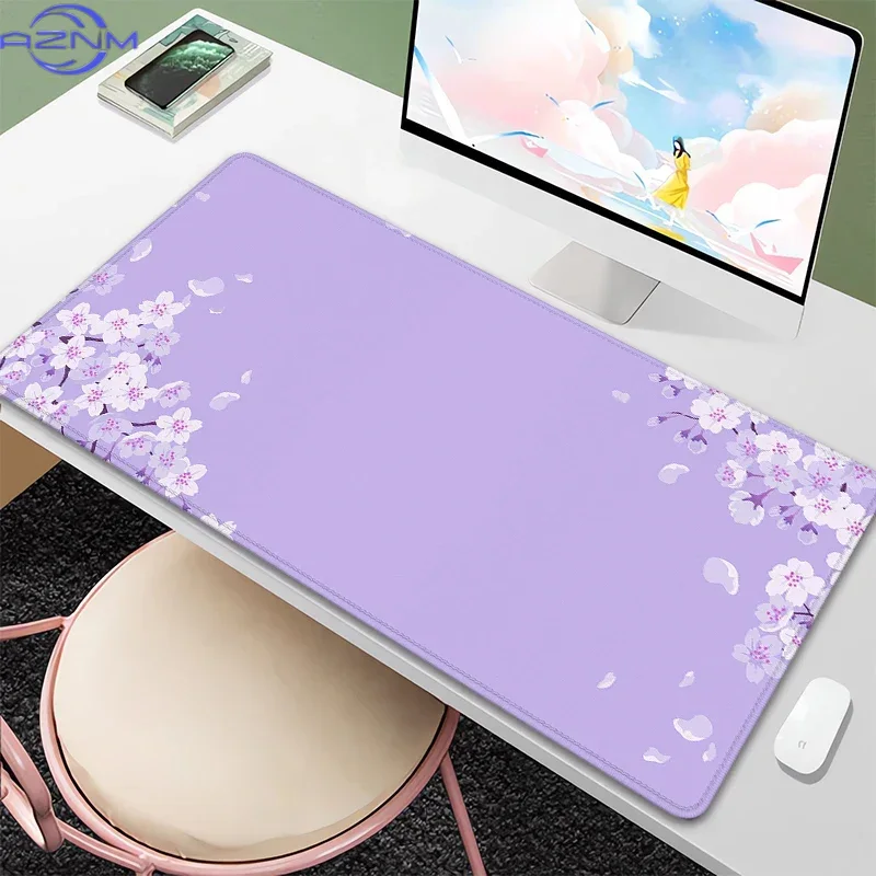 Tradescantia Purple - パープルブロッサムデスクマット かわいいパステルパープル ライラック ラベンダー チェリー サクラフラワー
