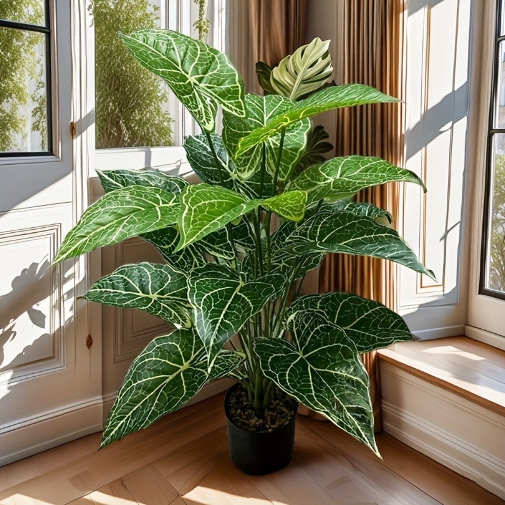 Monstera Adansonii - 1PC 24枚入り 人工グリーンフェアリータロ葉 モンステラグリーンラディッシュ カラユリの葉 ホリデーホームオフィスデコレーション