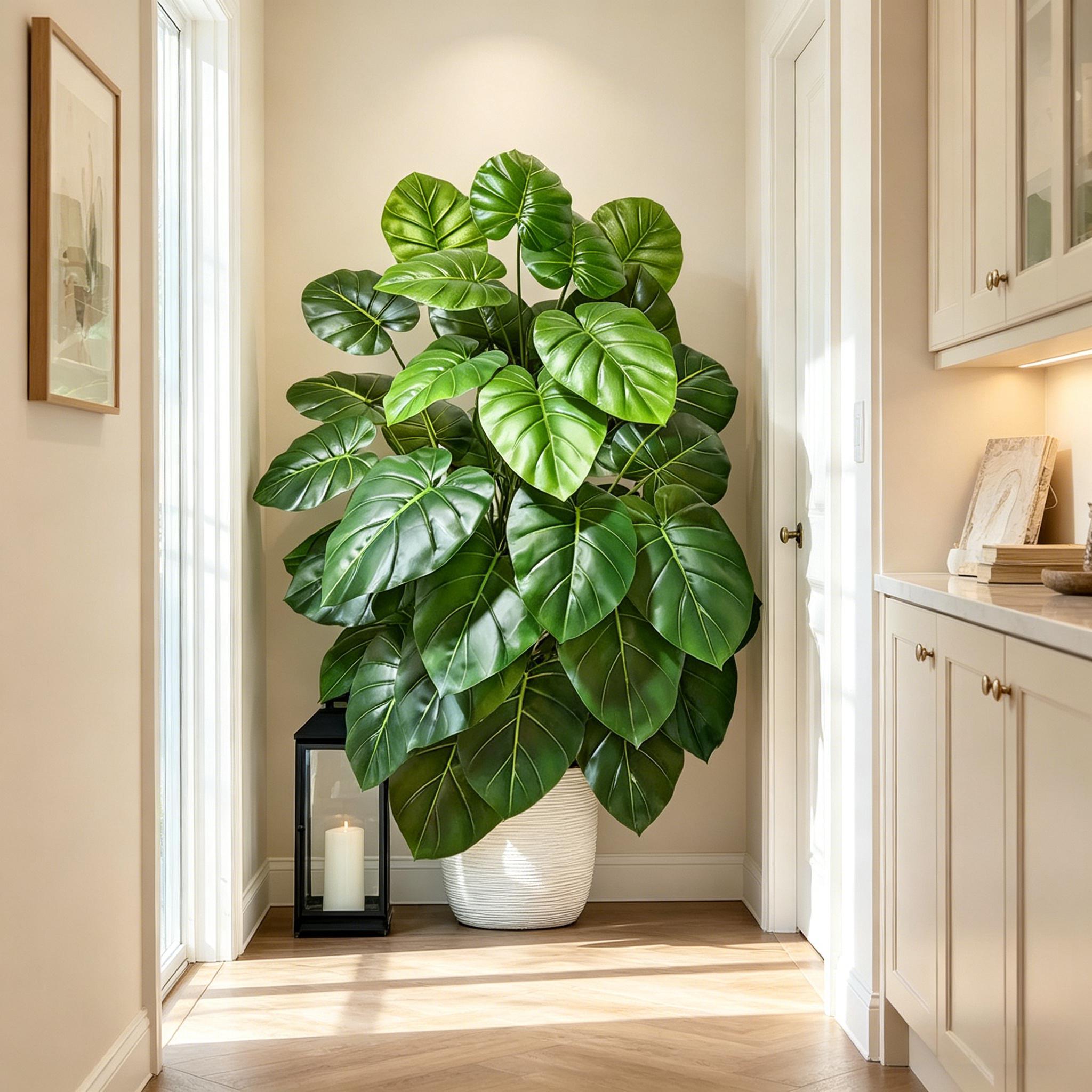 60～105cmのリアルな人工ヤシの木、鮮やかな緑のフェイク - Monstera Adansonii のレビューと価格