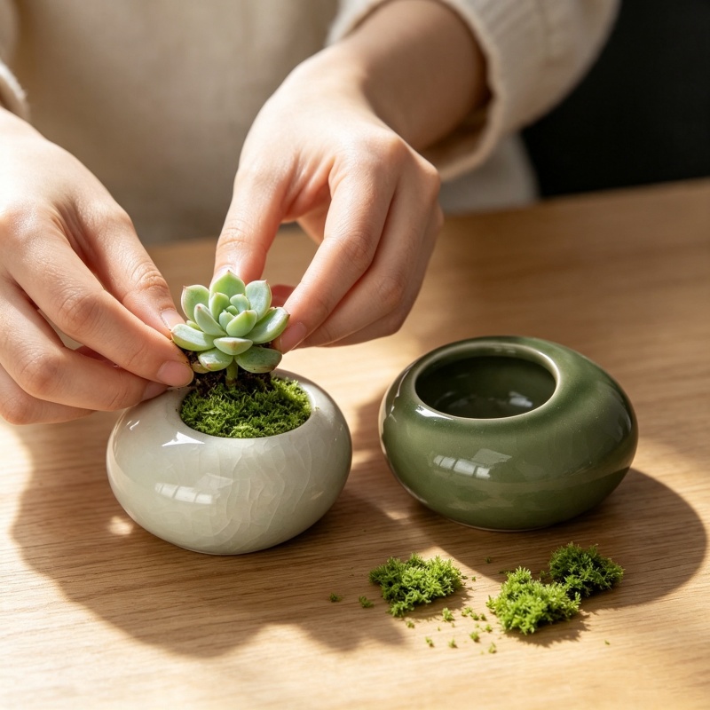 ミニアイス クラック グレイズド プラントポット クリエイテ - Echeveria Succulent のレビューと価格