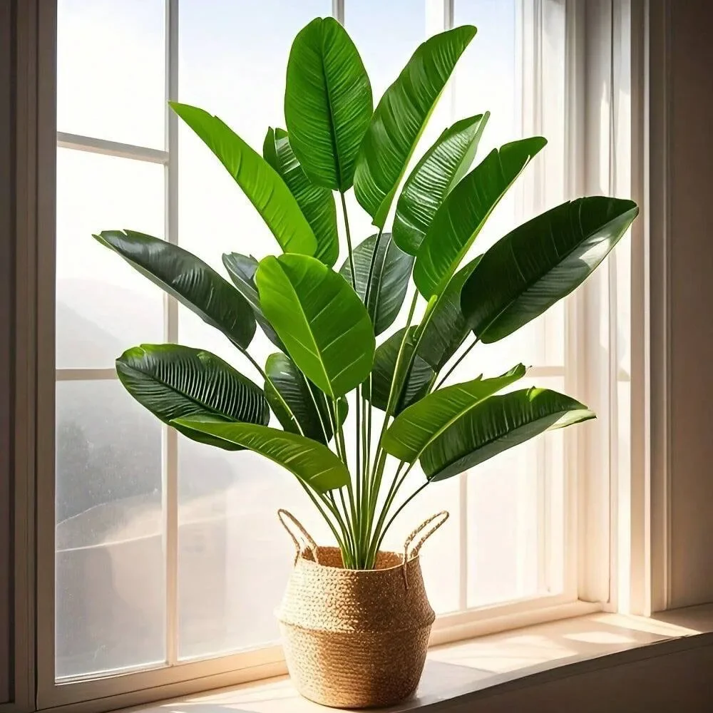 1個18枚の葉の人工植物、大きな熱帯ヤシの木、偽のバナナの葉 - Monstera Adansonii のレビューと価格