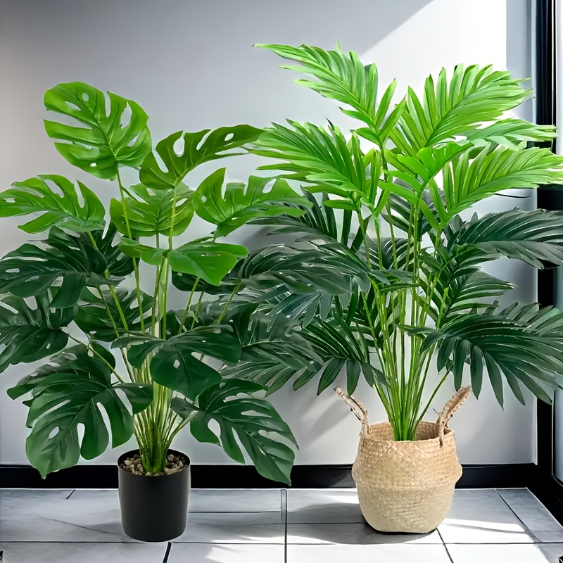 2 個グリーン 24 葉人工ヤシ植物とモンステラプラスチック - Monstera Adansonii のレビューと価格