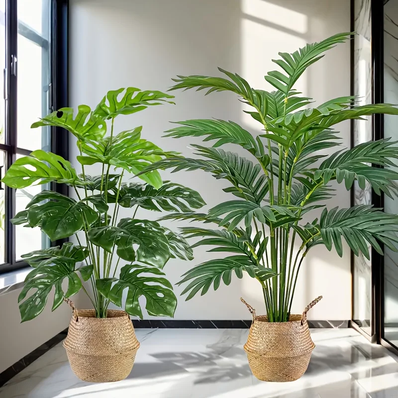 2 個グリーン 24 葉人工ヤシ植物とモンステラプラスチック - Monstera Adansonii のレビューと価格