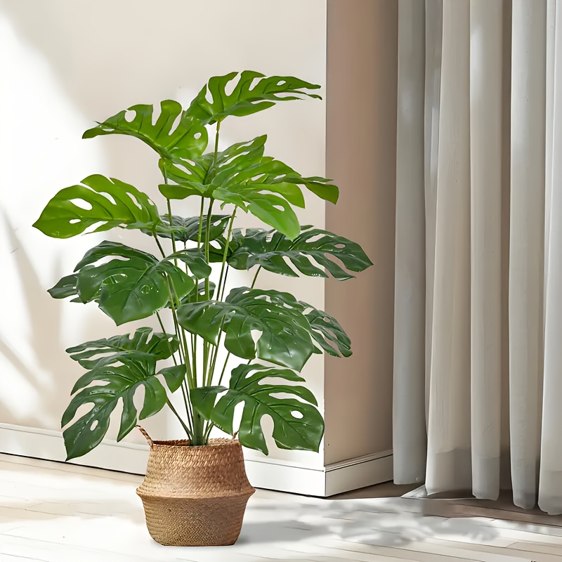2 個グリーン 24 葉人工ヤシ植物とモンステラプラスチック - Monstera Adansonii のレビューと価格