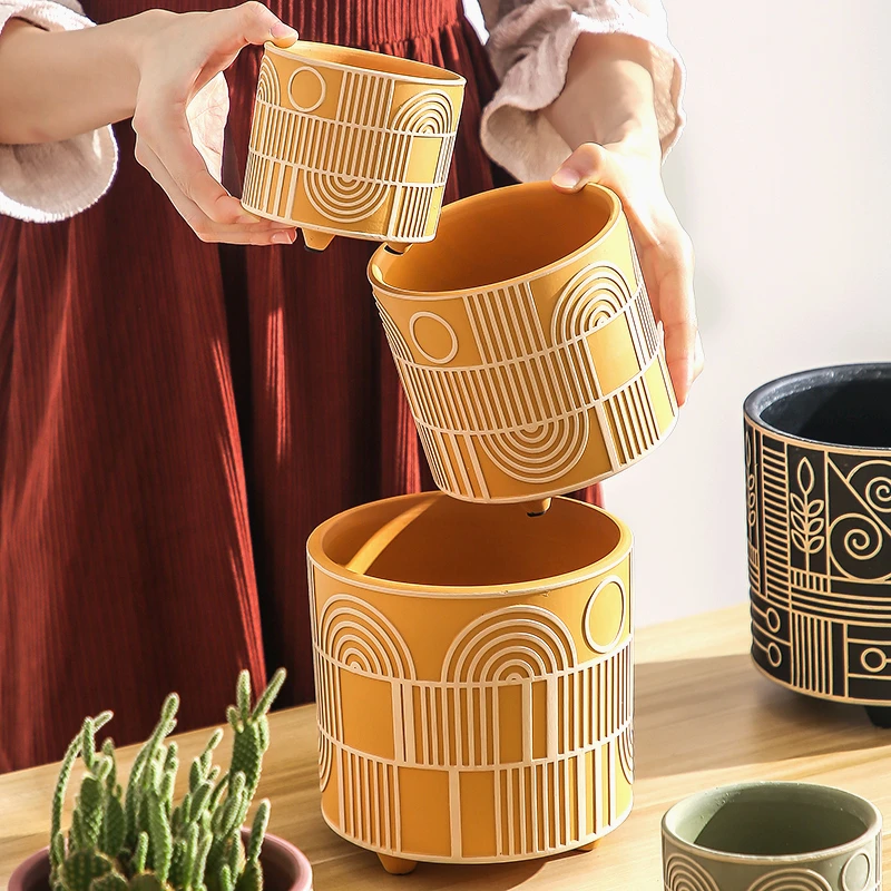 シンプルな円筒形のセラミック植木鉢,金色のトレイ,多肉植物, - Aloe Vera Pot のレビューと価格
