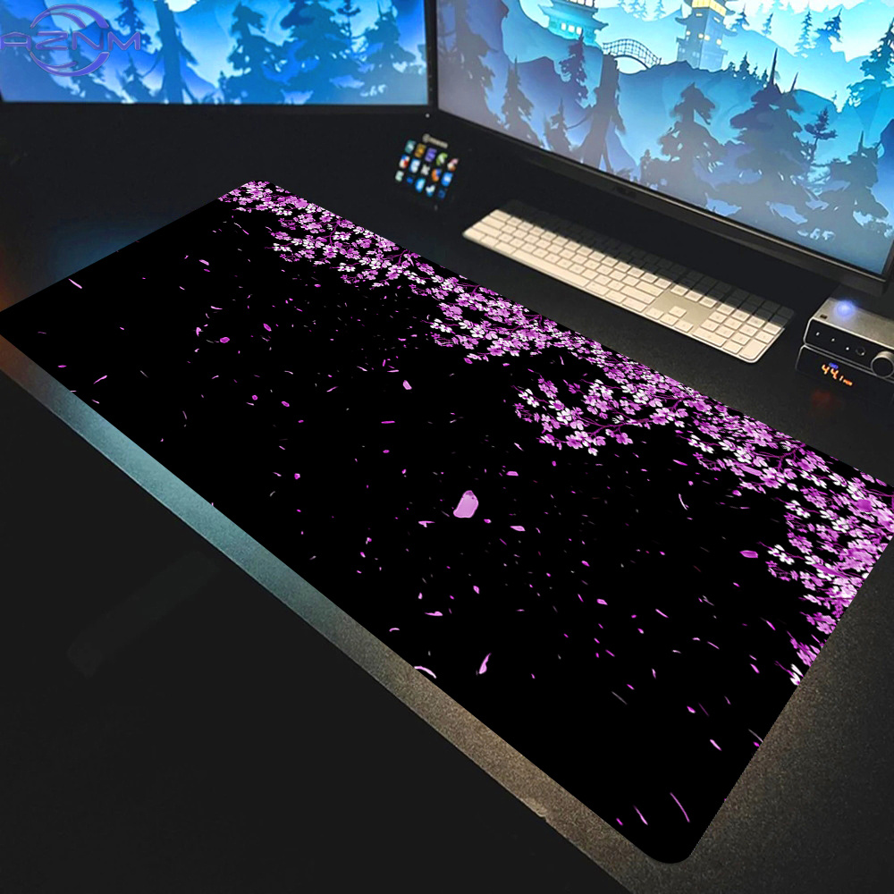 かわいい紫の花デスクマット黒桜ゲーミングマウスパッドオフィス - Tradescantia Purple のレビューと価格