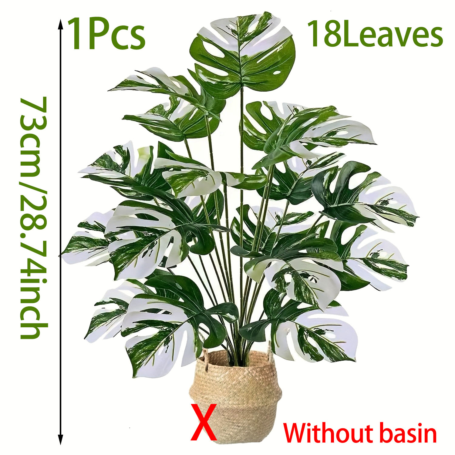 リアルな人工モンステラ植物、白い縞模様の葉付き - 屋内/屋 - Monstera Adansonii のレビューと価格